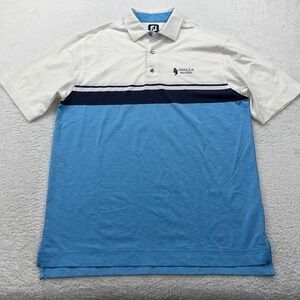 FootJoy FJ Mens Golf Polo Shirt White Blue Stripe Wailea Maui Hawaii Large